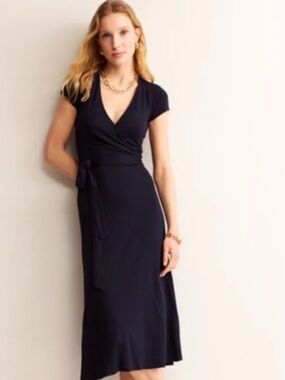 Boden Joanna Wrap Dress Navy Blue Jersey Midi Size 8